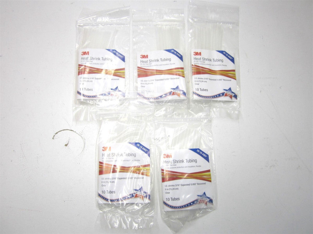 3M (FP0.188CR6"P) 6" Clear Heat Shrink Thin-Wall Tubing 10ct. - Lot of 5
