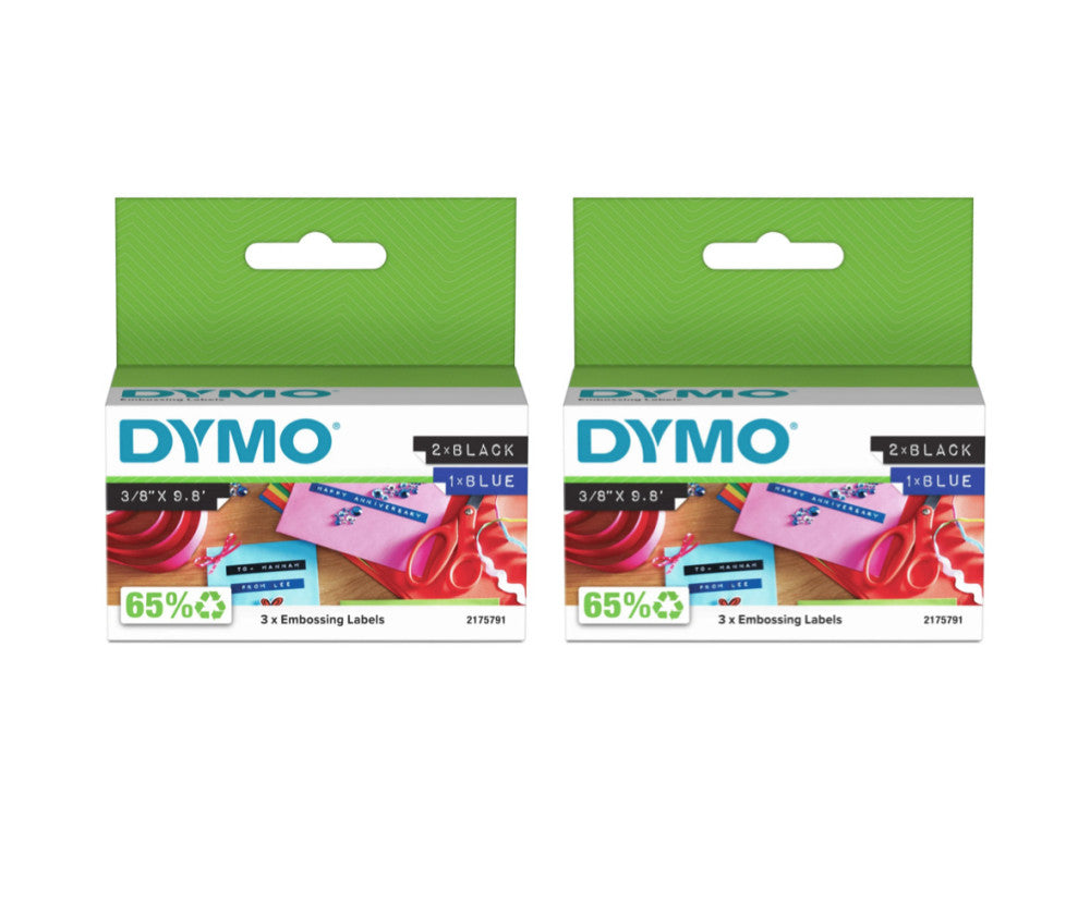 2 Pack DYMO Self-Adhesive Embossing Labels 3/8"x9.8' Asst Colors 3 Rolls 2175791