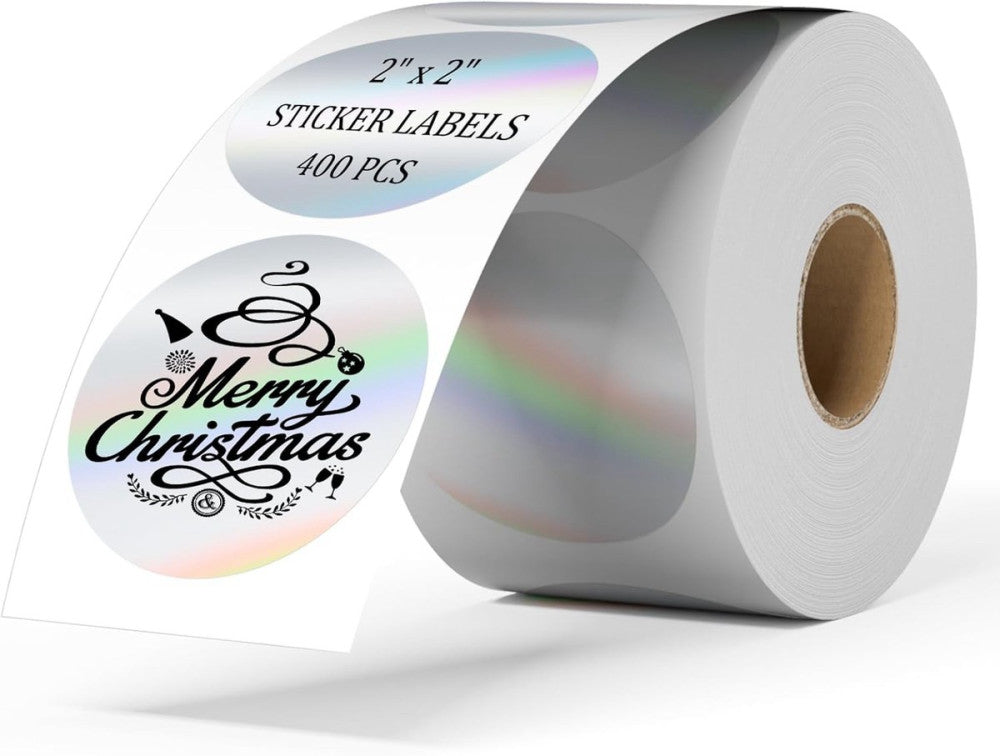 2 Inch Circle Holographic Thermal Label 400pcs 2 Inch, Silver 