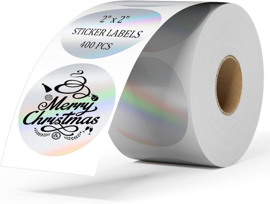 2 Inch Circle Holographic Thermal Label 400pcs 2 Inch, Silver 