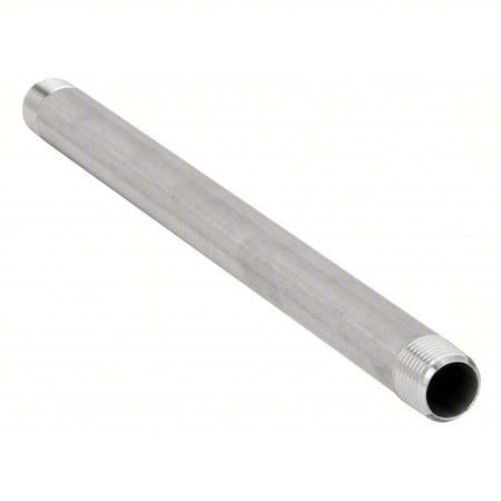 Zoro Select E6bnh15 1-1/2" Mnpt X 12" Tbe Stainless Steel Pipe Nipple Sch 80