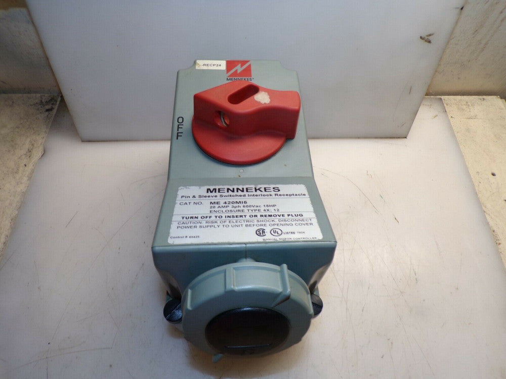 MENNEKES 20 AMP 600 V PIN & SLEEVE INTERLOCK RECEPTACLE ME 420MI5 NEMA 4X, 12 