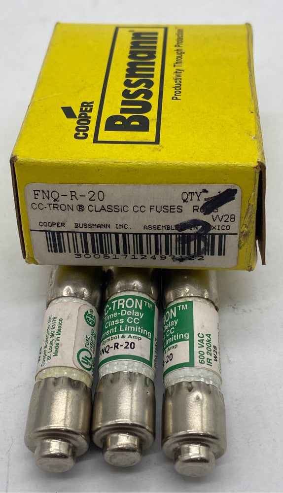 Bussmann FNQ-R-20 CC-Tron Time Delay Fuses, 600VAC 20Amp, Class CC Lot of 3