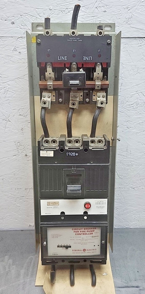 GE TFFP36090 Fire Pump Circuit Breaker 90 Amp 600 Volt w/ THMC34 QMW Switch Used
