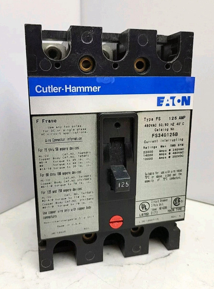 Eaton Cutler Hammer FS340125B 125A Amp Circuit Breaker 480 Volt 3 Pole