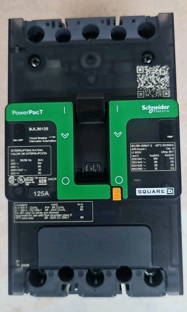 New Take Out Square D BJL36125 Circuit Breaker PowerPacT 125A 3 pole 600V