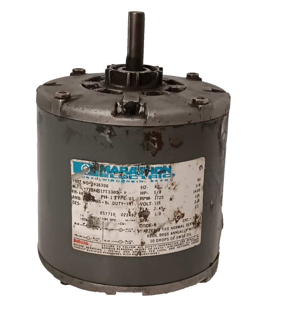 Marathon Electric YVB48S17T3305-P 1/8HP Motor 2435300, 60Hz, 1725RPM, 115V