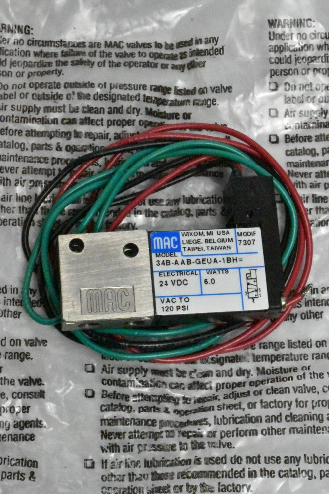Mac Valves 34B-AAB-GEUA-1BH Solenoid Valve 24 VDC, 6.0W