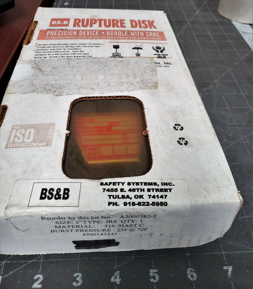 BS&B Safety Systems Rupture Disk 2" Type JRS 25 PSIG @ 72°F Hastelloy [B1BD]