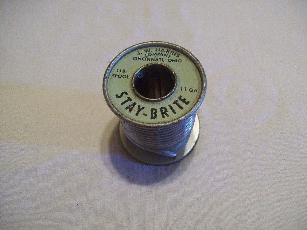 Vintage JW Harris Stay Brite Solder 11 ga. (about 1/8")  used 12 ounce Spool USA