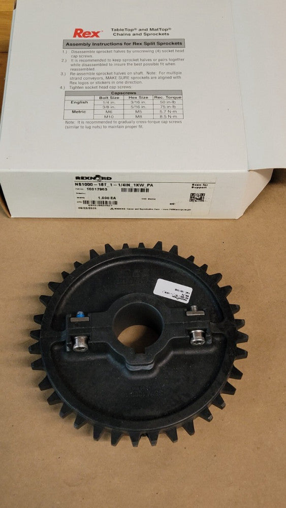 Rexnord NS1000-18T_1-1/4IN_1KW_PA TableTop Chain Split Sprocket 10017963