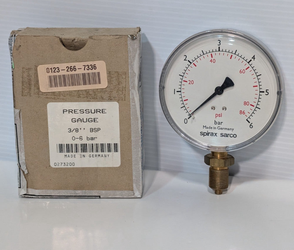 Spirax Sarco 0273200 Industrial Pressure Gauge 3/8" BSP 0-6 Bar, Made in Germany