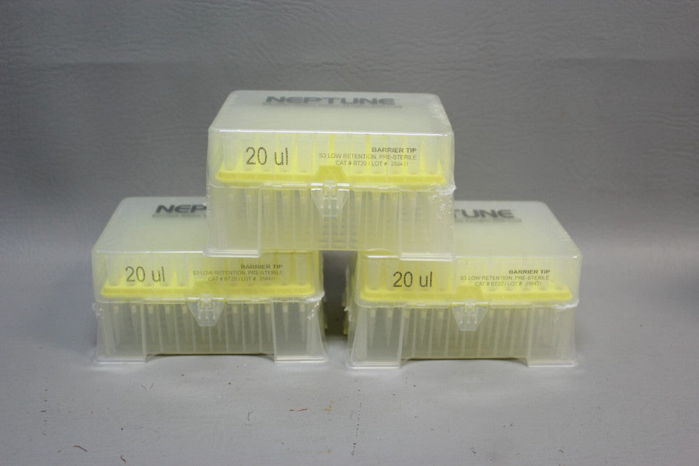 LOT OF 3 NEPTUNE BARRIER TIPS 20UL BT20 LOW RETENTION PRE-STERILE