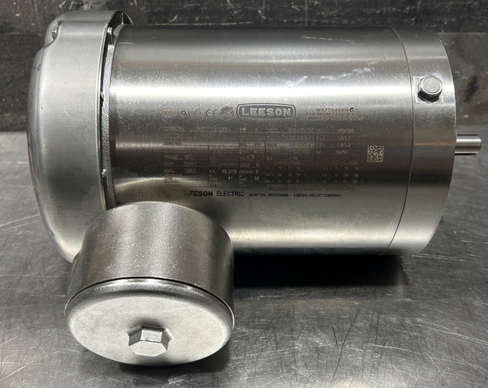 LEESON Wattsaver PREMIUM EFFICIENT SS DUCK 3PH 1HP Model CZ6T17WC57A Nos Surplus