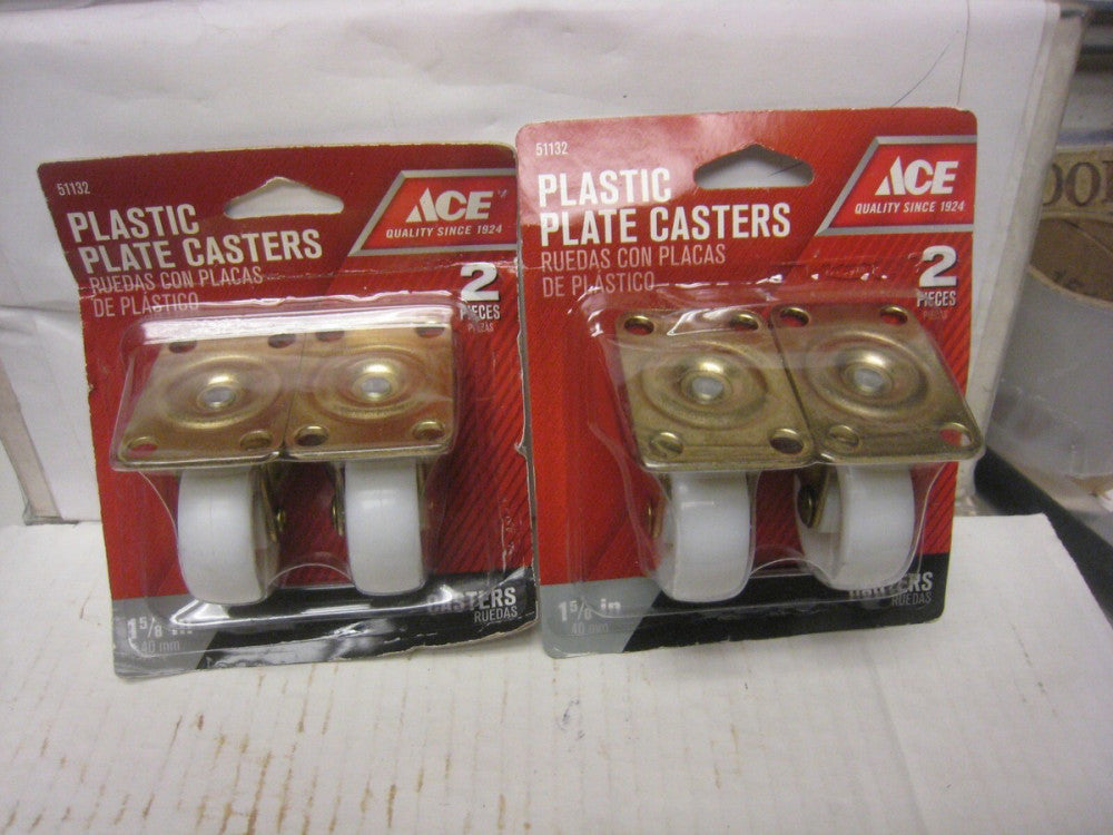 2 Twins ACE 1-5/8" Casters PLATE Mount Plastic Wheels 2 Pc 51132