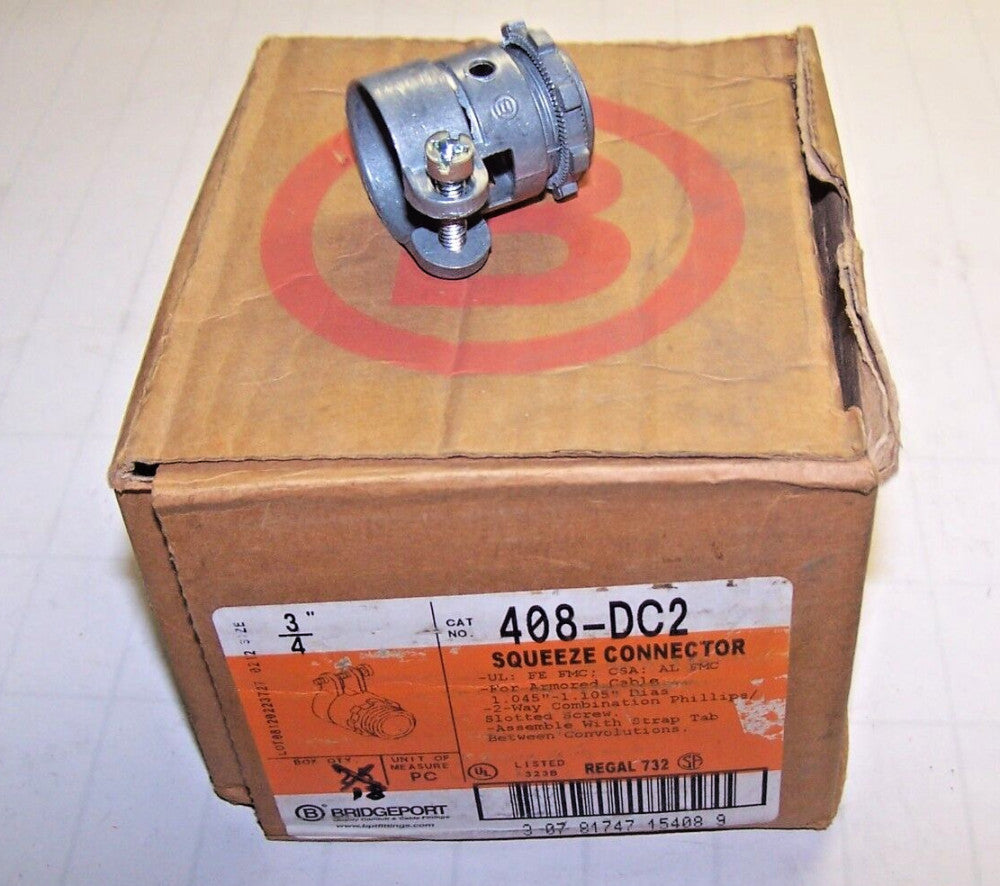 18) NEW BRIDGEPORT 3/4" SQUEEZE CONNECTOR  408-DC2  LOT OF 18