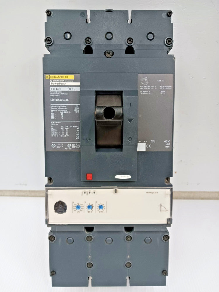 New Square D PowerPact 600 Amp Circuit Breaker 3 Pole 600 VAC 18kA LDP36600U31X