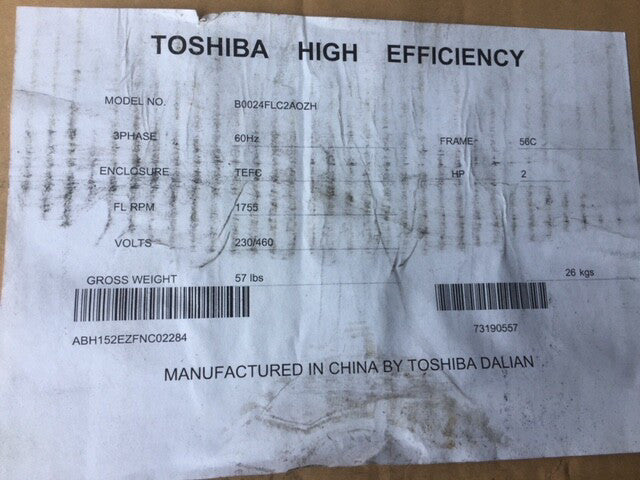 Toshiba B0024FLC2AOZH Motor, General Purpose, Severe Duty, RPM: 1800 (NEW)