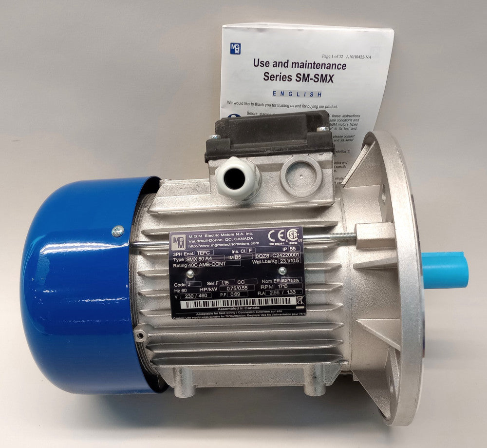 MGM SMX 80 A4 Electric Motor 3PH 1710 RPM 0.75/0.55 HP/kW Hz60 230/460V