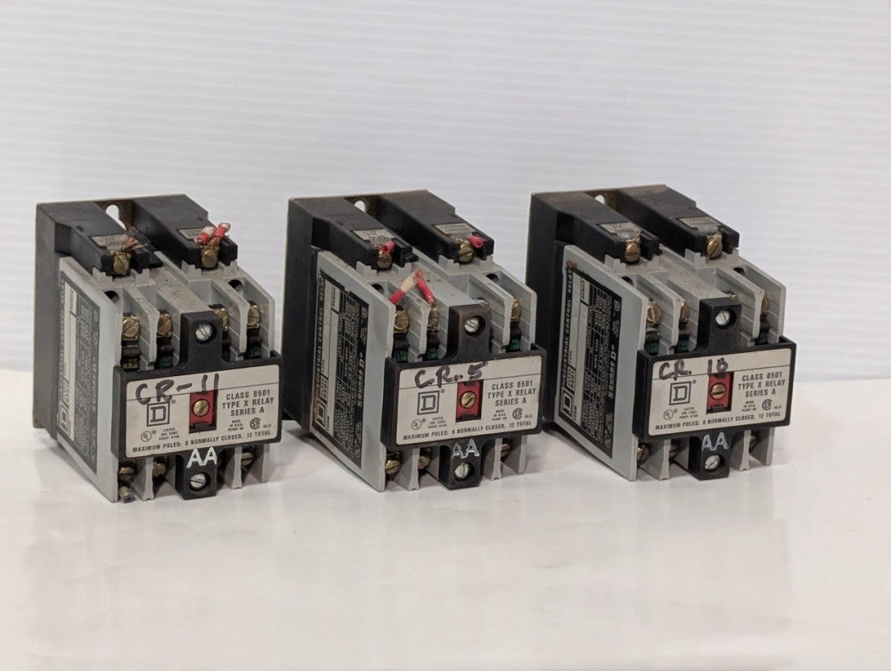 Lot of 3 Square D Class 8501 Type X Series A 8-12 Pole Relay, pre-owned as shown