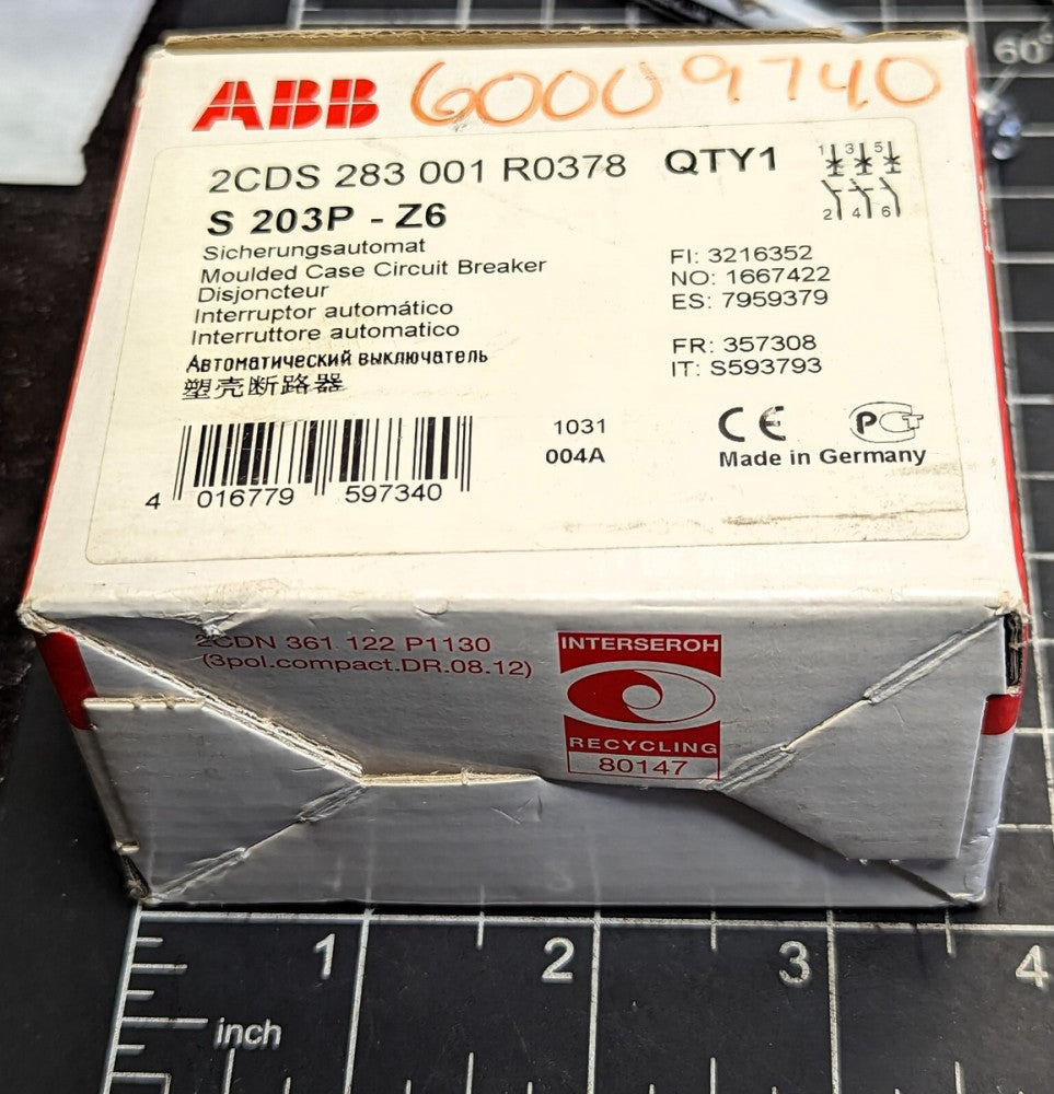ABB S 203P-Z6 Moulded Case Miniature Circuit Breaker 2CDS 283 001 R0378 [B1BC]