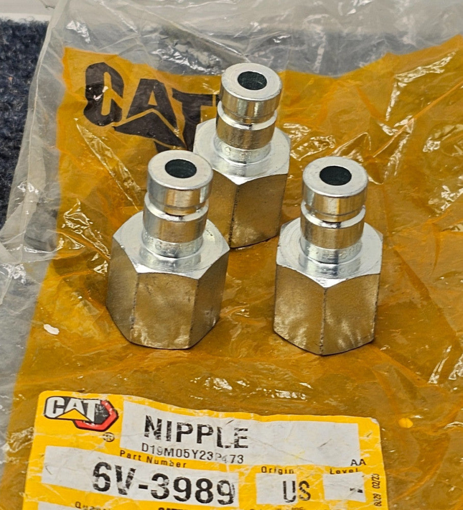 (QTY 3) CAT 6V-3989: Nipple-Quick Disconnect Fits Wheel Loader 950B 950E