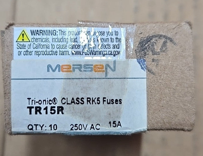 BOX OF 10 NEW MERSEN FERRAZ SHAWMUT TR15R 15 AMP 250 VOLT TRI-ONIC