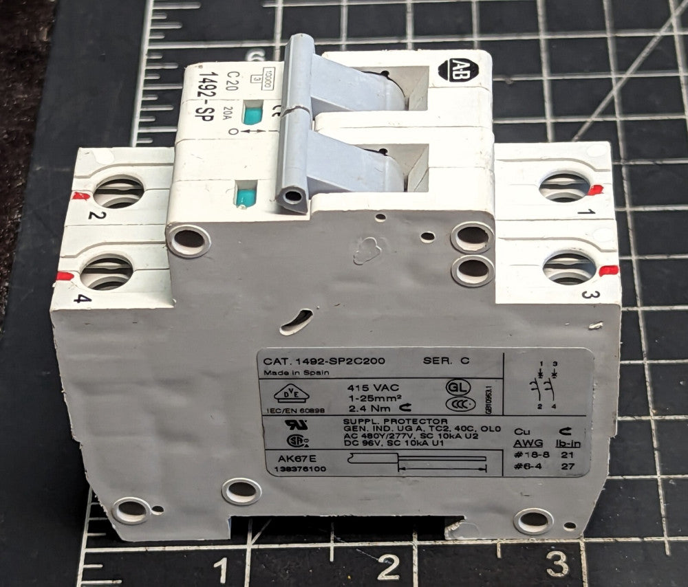 ALLEN BRADLEY 1492-SP2C200 / 1492-SP 20A 2 Pole 20 AMP CIRCUIT BREAKER [C4B3]