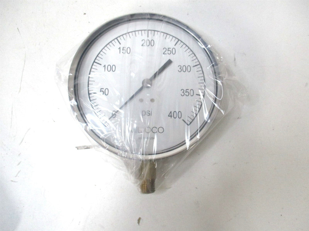 MILJOCO (P4598L09) 0-400 psi, 4-1/2In Face, Connect Sz 1/4" NPT Pressure Gauge 