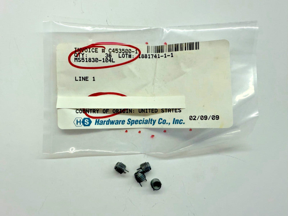 (4 PIECE LOT) MS51830-104L, Screw- Key-Locking Insert w/Thin Wall, 8-32, 303 SS