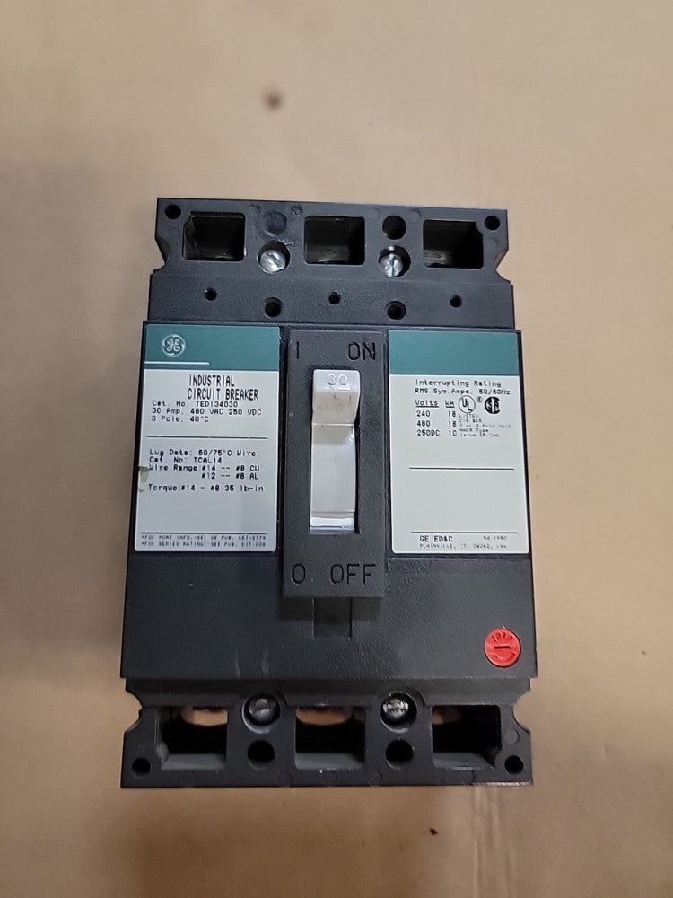GE TED TED134030 3 pole 30 Amp 480v Circuit Breaker Green Label