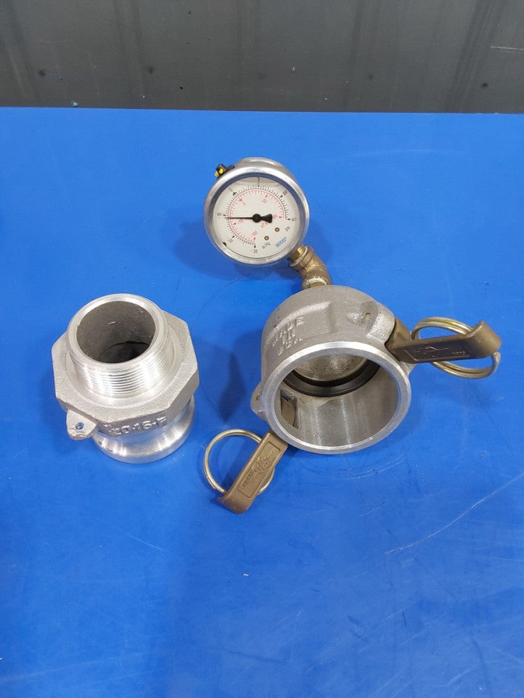 PT Coupler Camlock Aluminum 20-15-F Brass Cam HB20 WITH GUAGE 