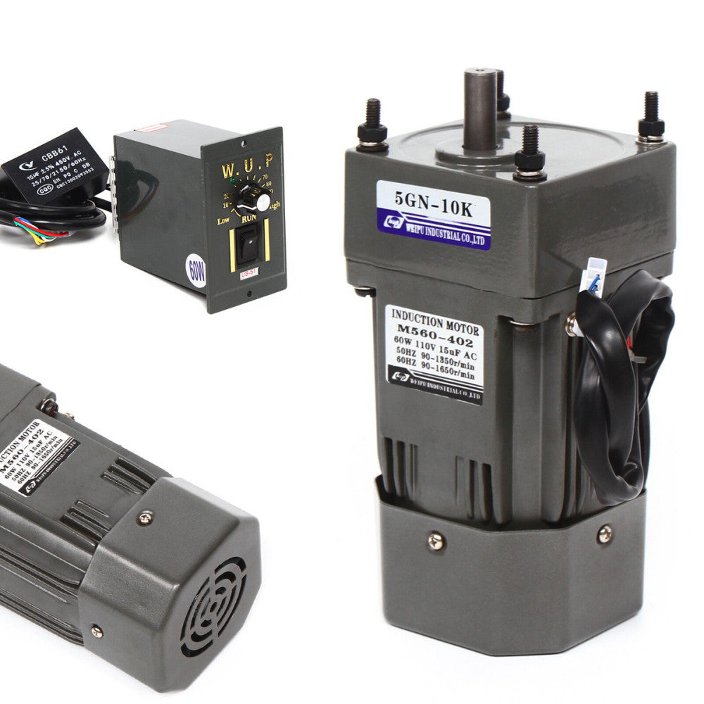 Electric Reducer Variable Speed Controller 0-135RPM 60W 110V AC Gear Motor 1:10 