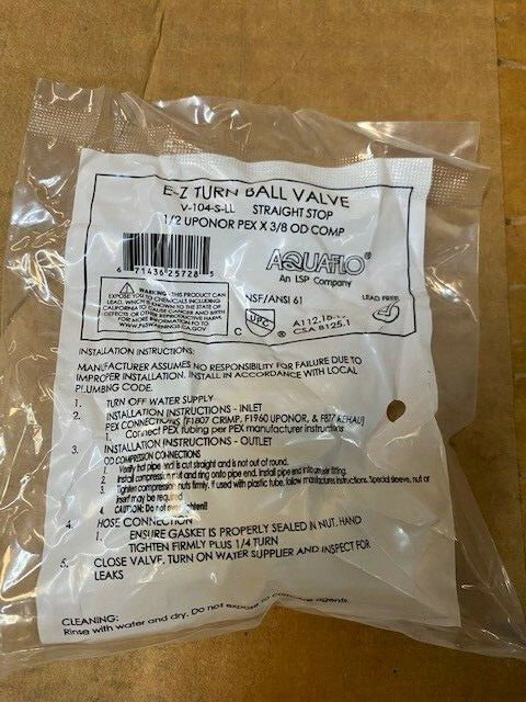 (24 Pack) AquaFlo E-Z Turn Ball  V-104-S-LL Valve with Straight Stop 1/2 x 3/8 