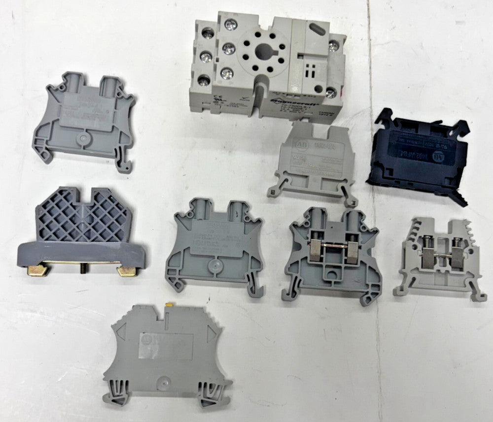 ASSORTED LOT OF 9 RELAY 70-860DL8-1 AUTOMATION DIRECT END BRACKET TERMINAL BLOCK