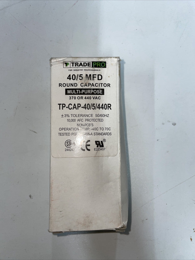 New Old Stock! Tradepro 40/5 Mfd 370/440 Volt TP-CAP-40/5/440R Run Capacitor 