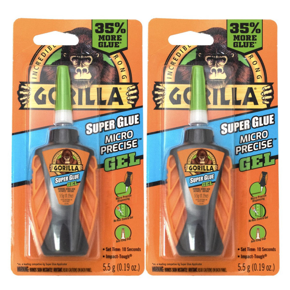 Pack of 2 Gorilla Micro Precise Super Glue Gel, Cyanoacrylate Glue, Fast
