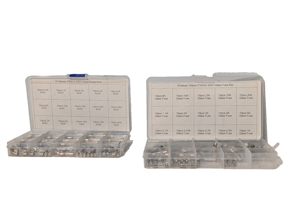 Lot of 2: Uctronics Asstd Miniature Glass Fuses Partial Kits, 250V, .1A-30A