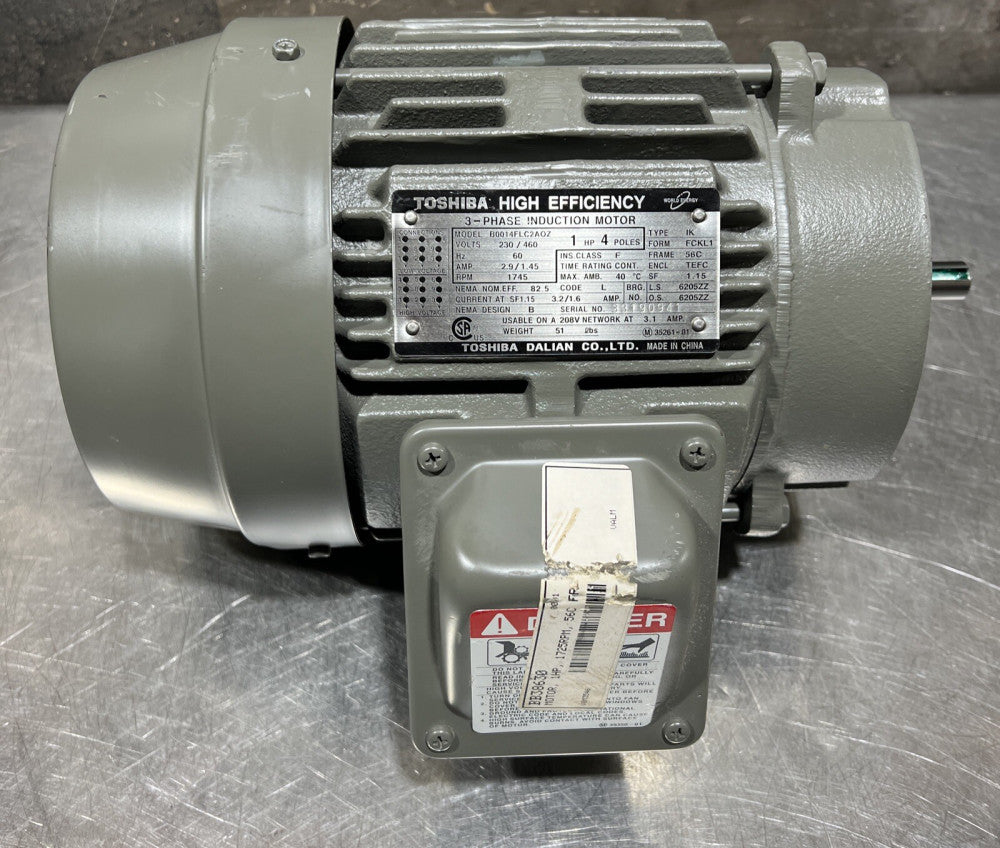 Toshiba Model B0014FLC2A0Z Induction Motor. 3 Ph 230/460V 1 HP 4 Poles Nos
