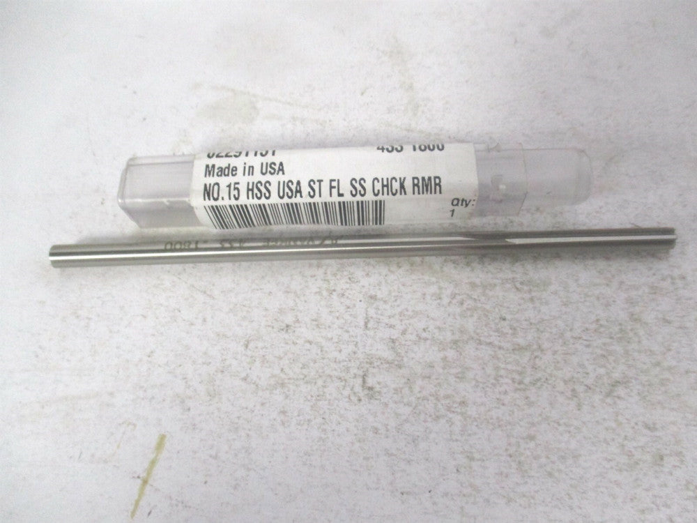 (433-0.1800) #15 1-1/8" x 4-1/2" OAL 6-Flute Bright HSS RH Chucking Reamer 