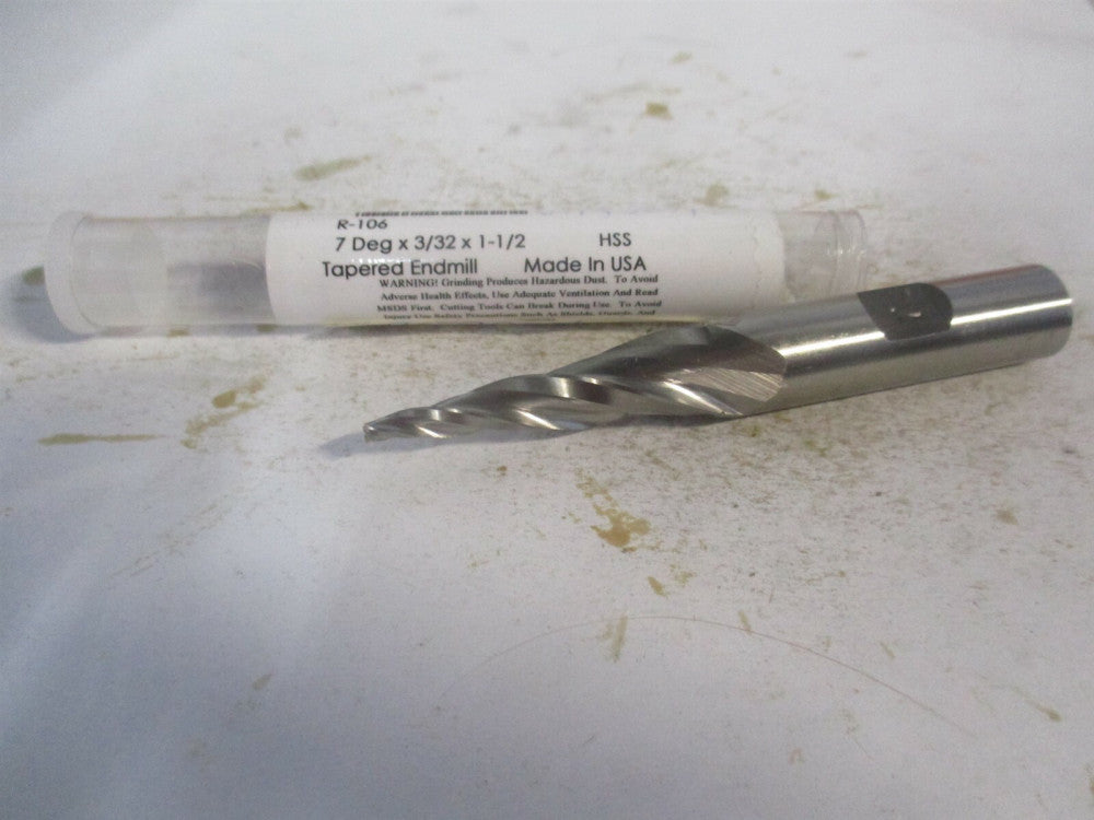 (R-106) HSS 7° 3/32" x 1-1/2" x 3-1/4" x 1/2" OAL HSS Tapered End Mill 
