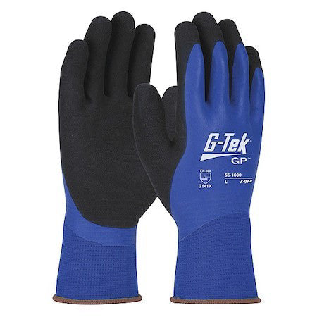 Pip 55-1600 Coated Gloves, Polyester, Foam, Palm, Knit, Blue/Black