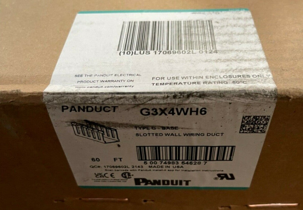 NEW G3X4WH6, PANDUIT, Wide Slot Wire Duct, 3"Wx 4"H, White - LOT OF 60 FT