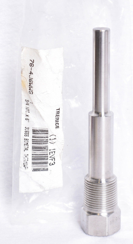 Trerice Bimetal Thermowell 316 SS 6" x 3/4" NPT Insertion Length 4.5"  1EVF3