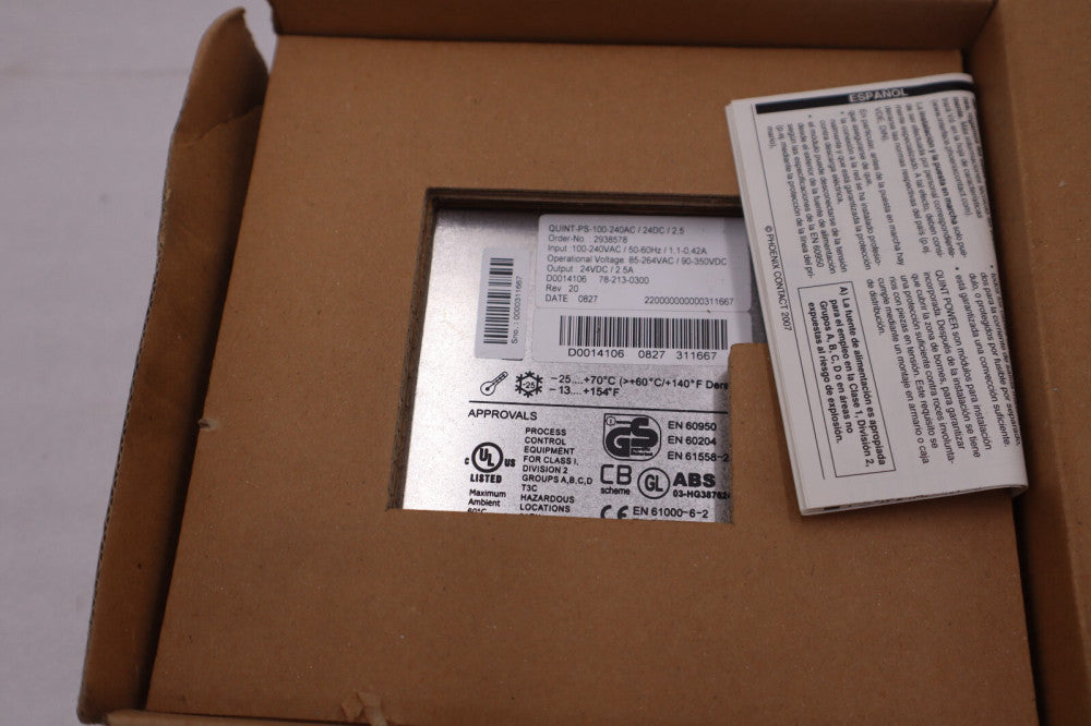 NEW PHOENIX CONTACT 2938578 QUINT-PS-100-240AC/24DC/2.5 100-240VAC STOCK H272