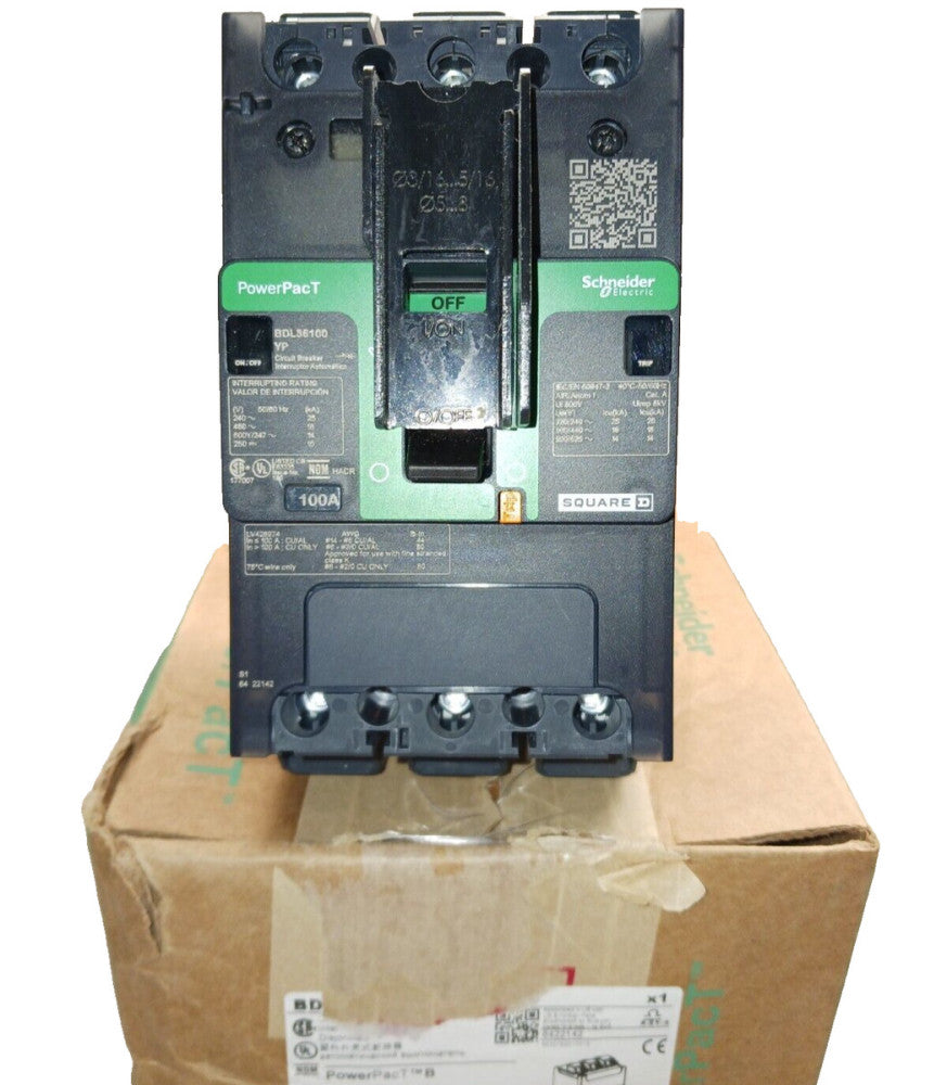 NEW SQUARE D BDL36100YP 100 AMP POWERPACT CIRCUIT BREAKER 3 POLE 480 VAC 18kA