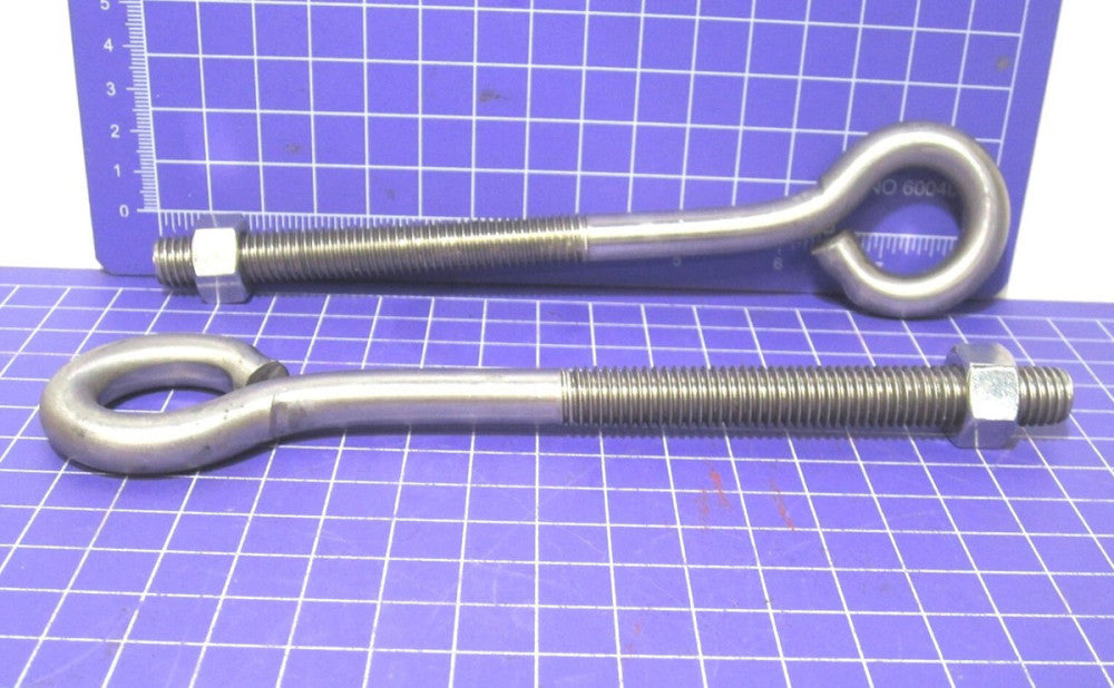 Stainless Steel Wire Turned Open Eye Bolt & Nut (1/2-13) 8" OAL 4" Thread Qty-2