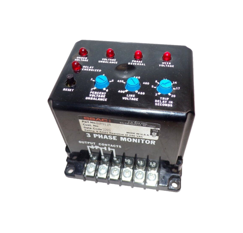NEW SSAC QVM911M 3 PHASE LINE MONITOR 240 VAC 8 A 