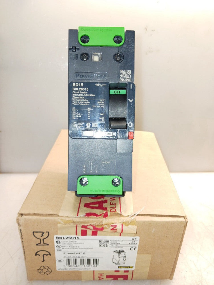 NEW SQUARE D BDL26015 15 AMP CIRCUIT BREAKER 2 POLE 480 VAC 18kA