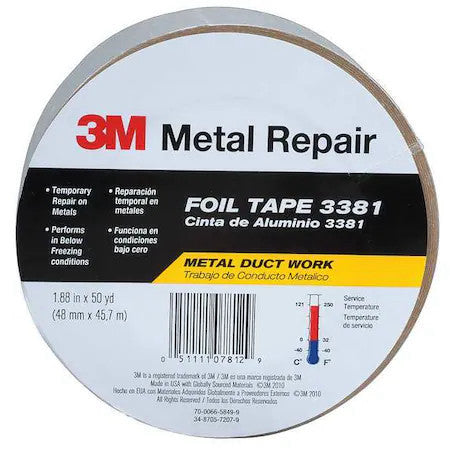 3M 3381 Foil Tape,1-7/8 In. X 50 Yd.,Silver
